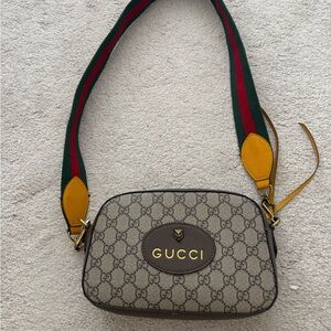 Gucci GG Supreme Canvas Crossbody with Green-Red Web and Yellow Accents